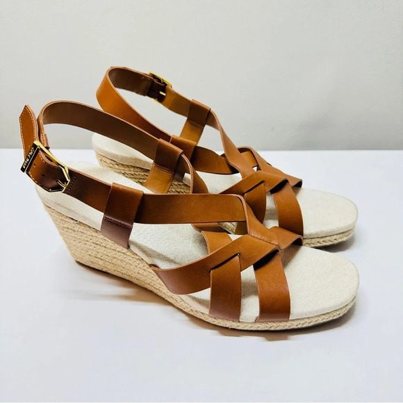 Cole Haan Wedge Platform Sandals Leather Brown US 8 Narrow Casual Summer Coastal - Picture 6 of 10